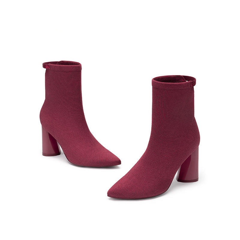 Pointed Toe Block Heel Knit Ankle Boots – Sculpted Sock Booties