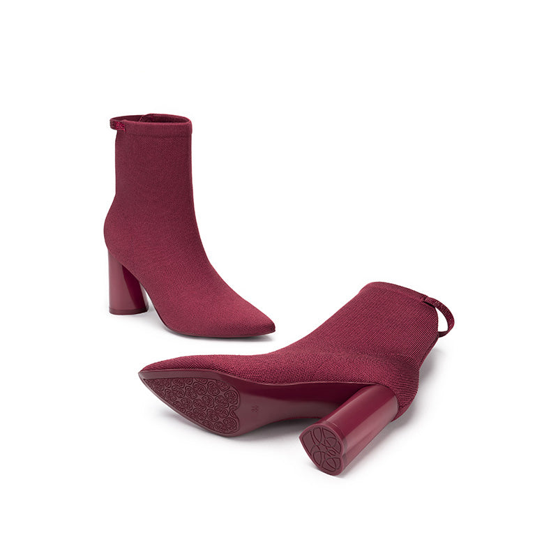 Pointed Toe Block Heel Knit Ankle Boots – Sculpted Sock Booties