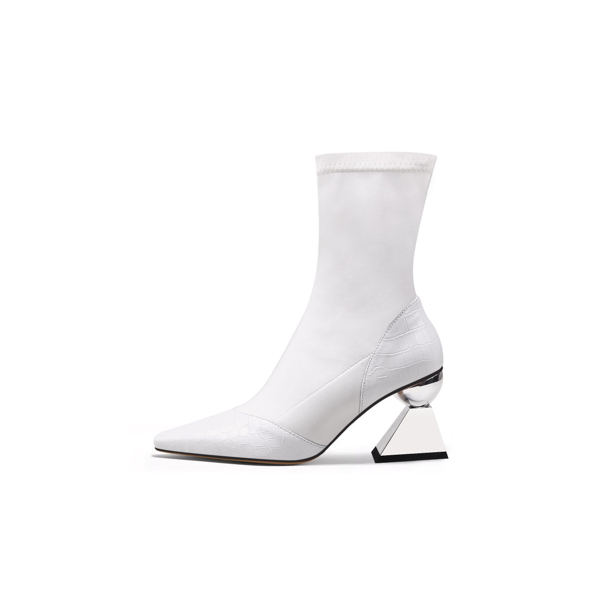 pointed toe glam ankle boots all white 1