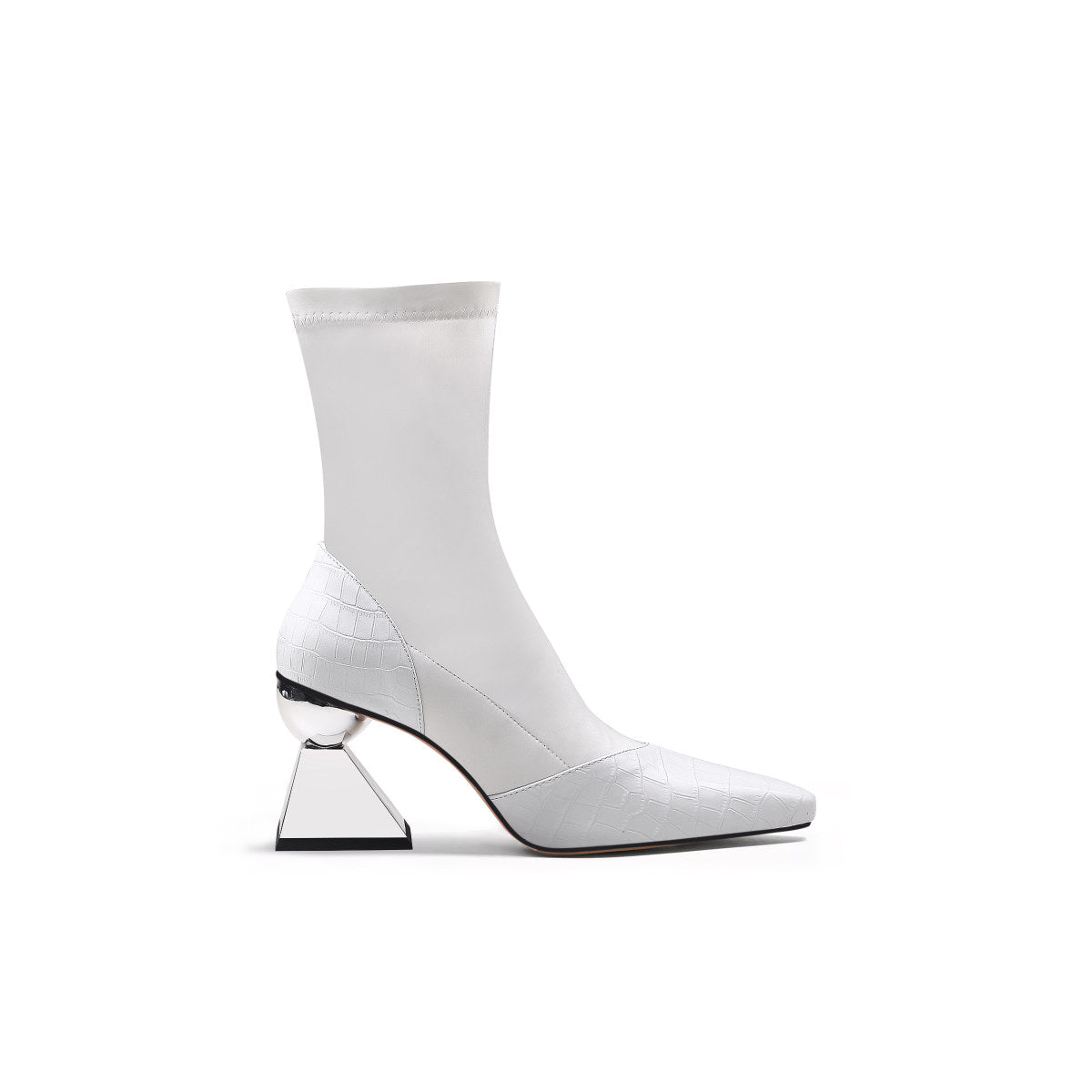 pointed toe glam ankle boots all white 3