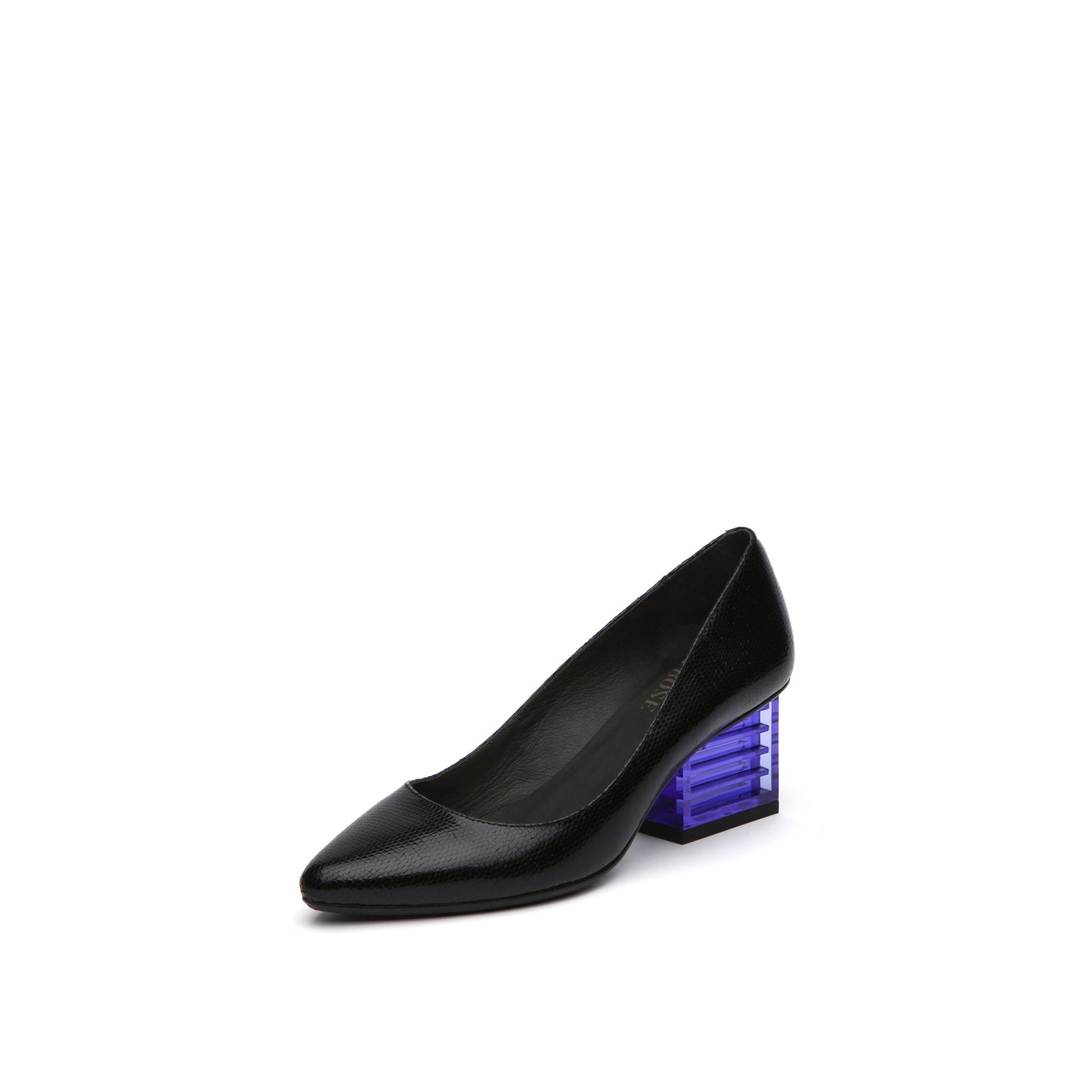 pointed toe glass block heels all black 2