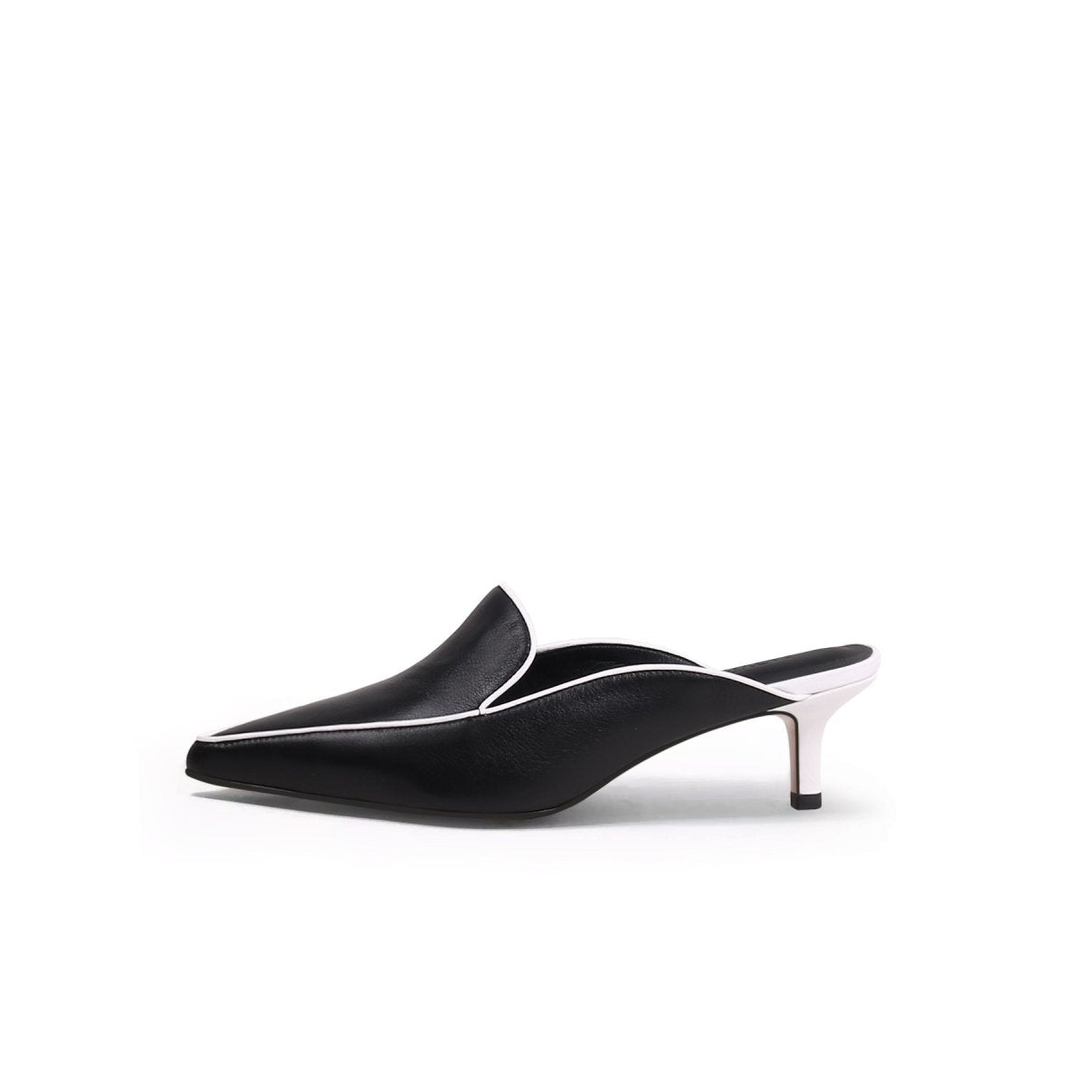 pointed toe kitten mules all black 1