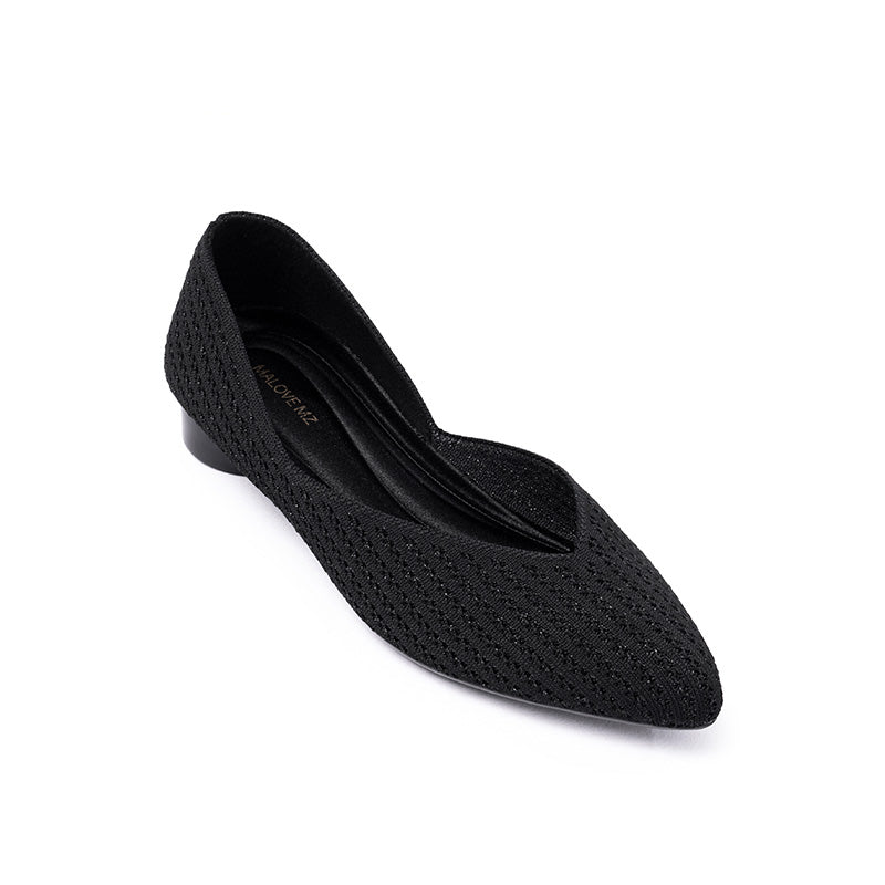 Pointed Toe Knit Ballet Flats – Low Heel Commuter Shoes