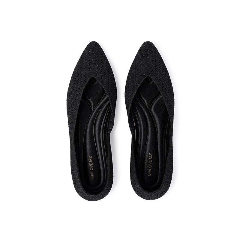 Pointed Toe Knit Ballet Flats – Low Heel Commuter Shoes
