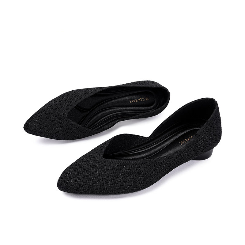 Pointed Toe Knit Ballet Flats – Low Heel Commuter Shoes