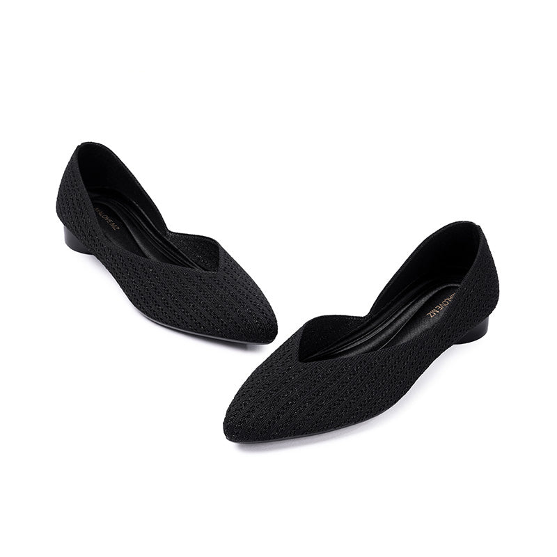 Pointed Toe Knit Ballet Flats – Low Heel Commuter Shoes