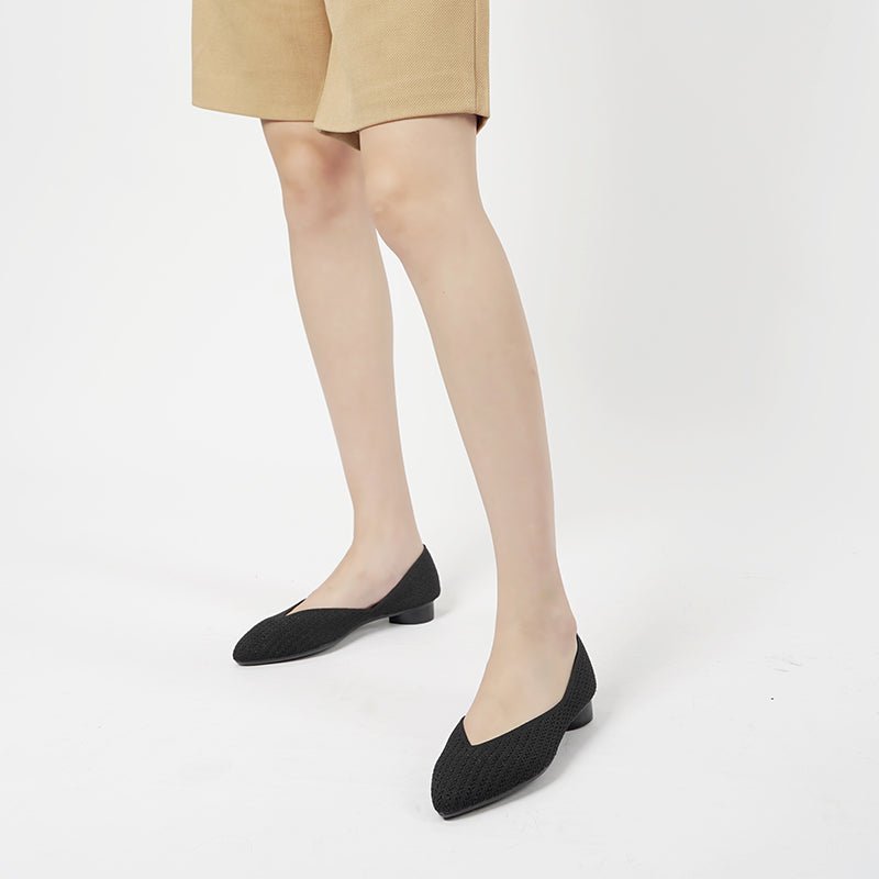 Pointed Toe Knit Ballet Flats – Low Heel Commuter Shoes