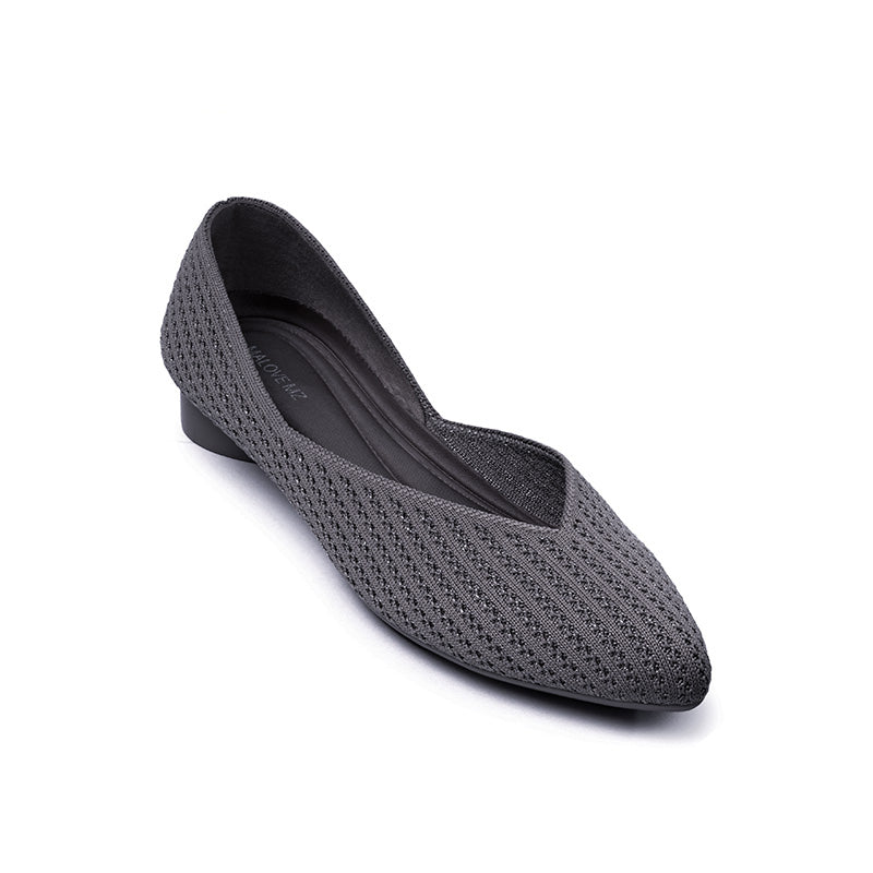 Pointed Toe Knit Ballet Flats – Low Heel Commuter Shoes