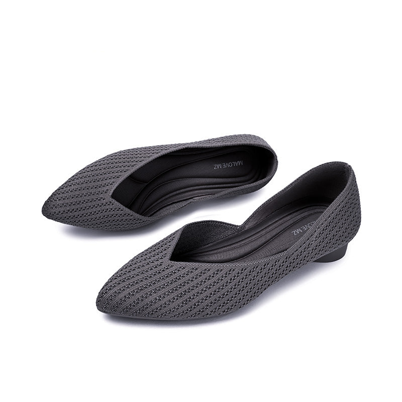 Pointed Toe Knit Ballet Flats – Low Heel Commuter Shoes