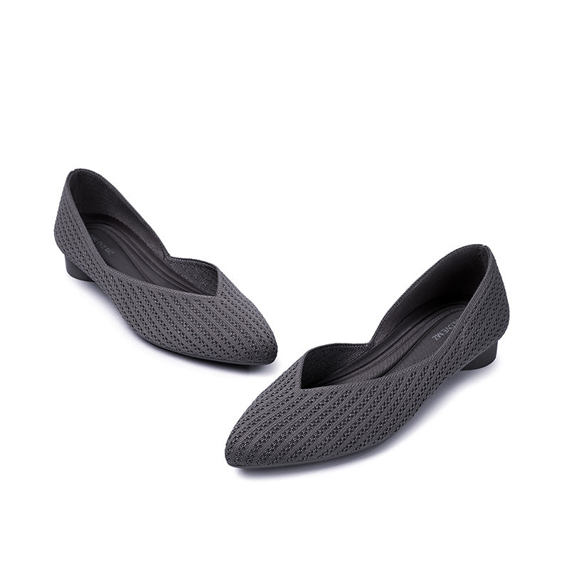 Pointed Toe Knit Ballet Flats – Low Heel Commuter Shoes
