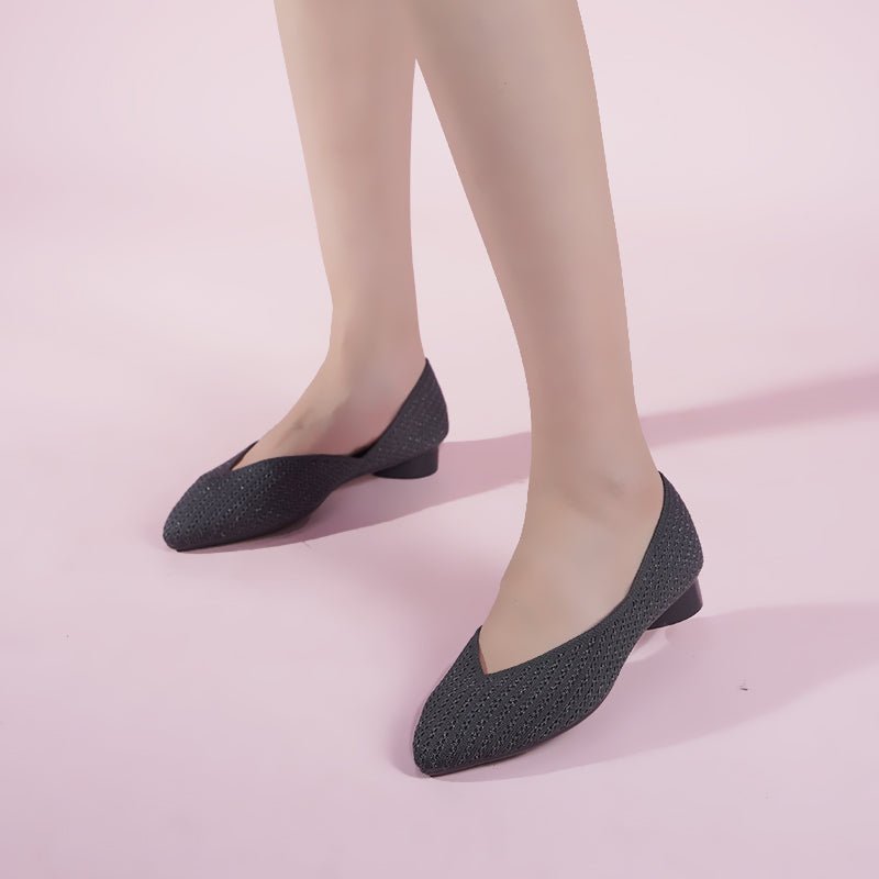 Pointed Toe Knit Ballet Flats – Low Heel Commuter Shoes
