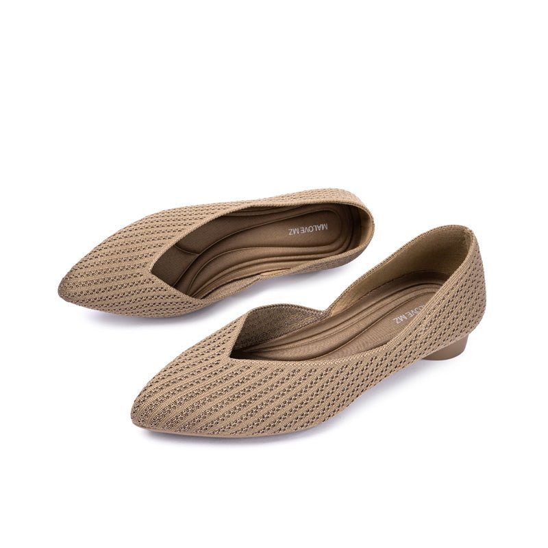 Pointed Toe Knit Ballet Flats – Low Heel Commuter Shoes