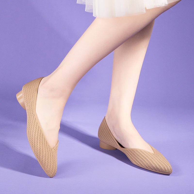 Pointed Toe Knit Ballet Flats – Low Heel Commuter Shoes