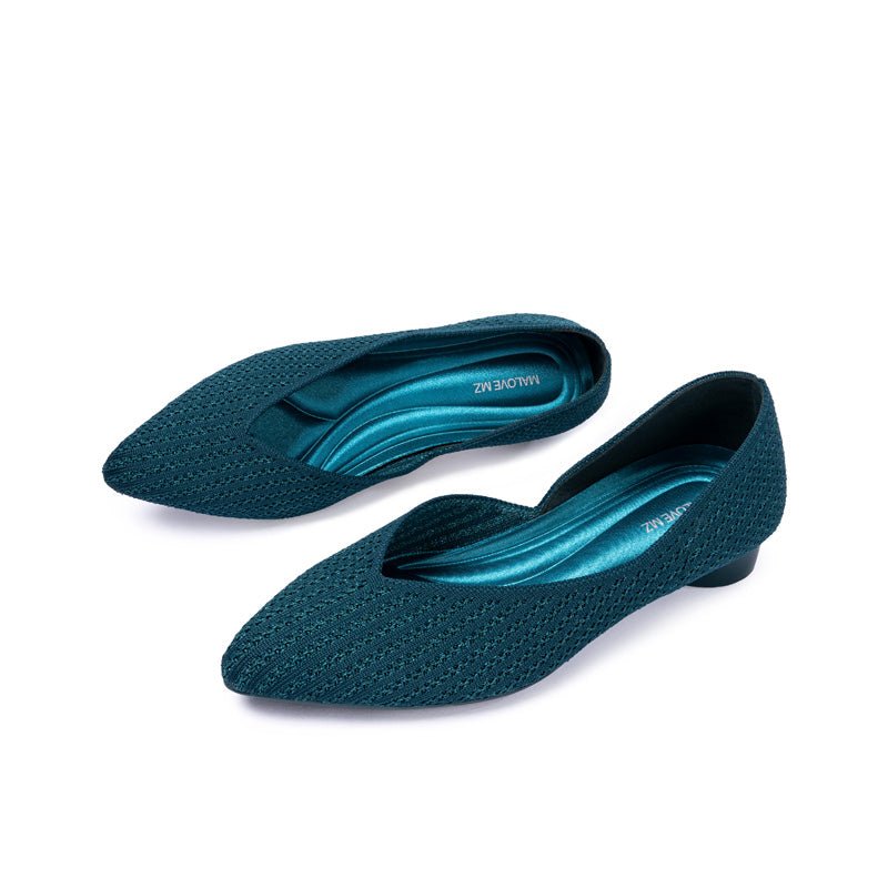 Pointed Toe Knit Ballet Flats – Low Heel Commuter Shoes