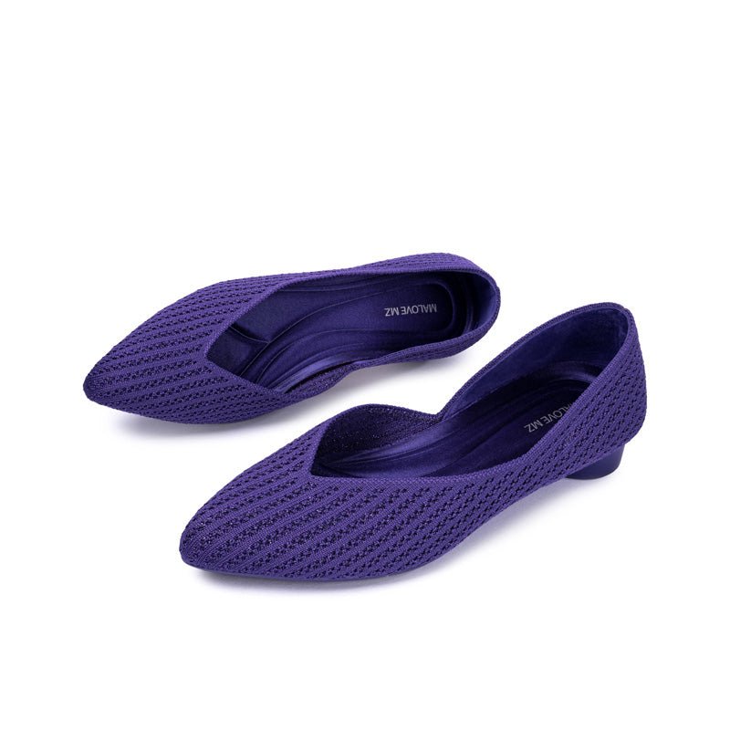 Pointed Toe Knit Ballet Flats – Low Heel Commuter Shoes