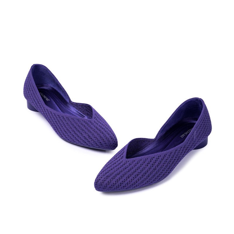 Pointed Toe Knit Ballet Flats – Low Heel Commuter Shoes