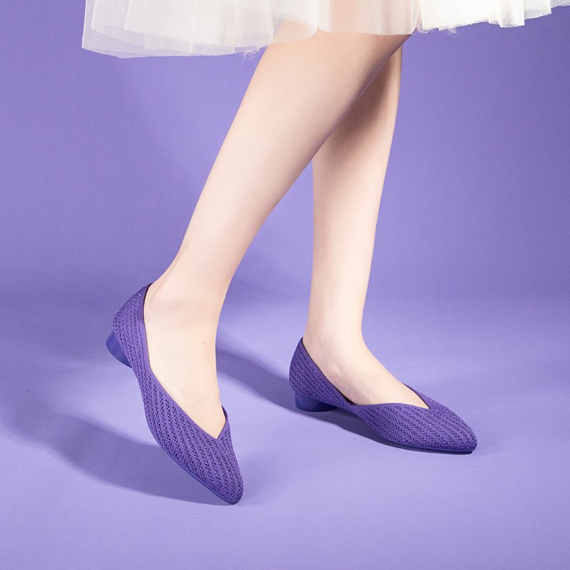 Pointed Toe Knit Ballet Flats – Low Heel Commuter Shoes