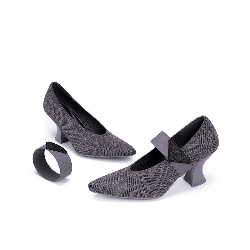 Pointed Toe Knit Pumps – French Chic Block Heel Shoes