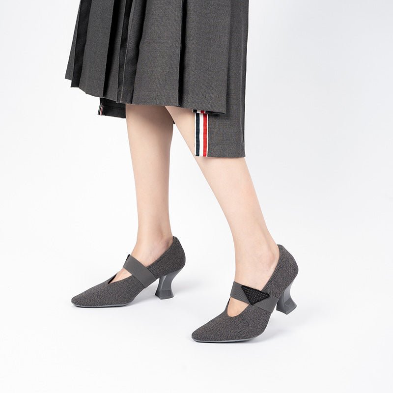 Pointed Toe Knit Pumps – French Chic Block Heel Shoes