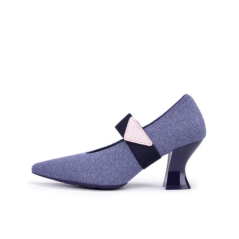 Pointed Toe Knit Pumps – French Chic Block Heel Shoes