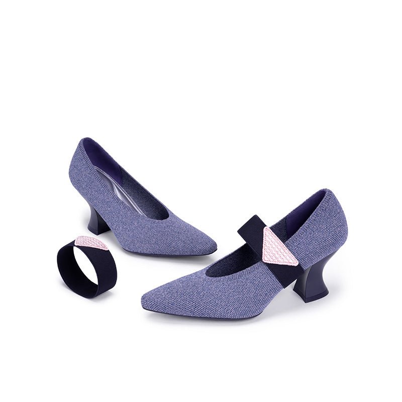 Pointed Toe Knit Pumps – French Chic Block Heel Shoes