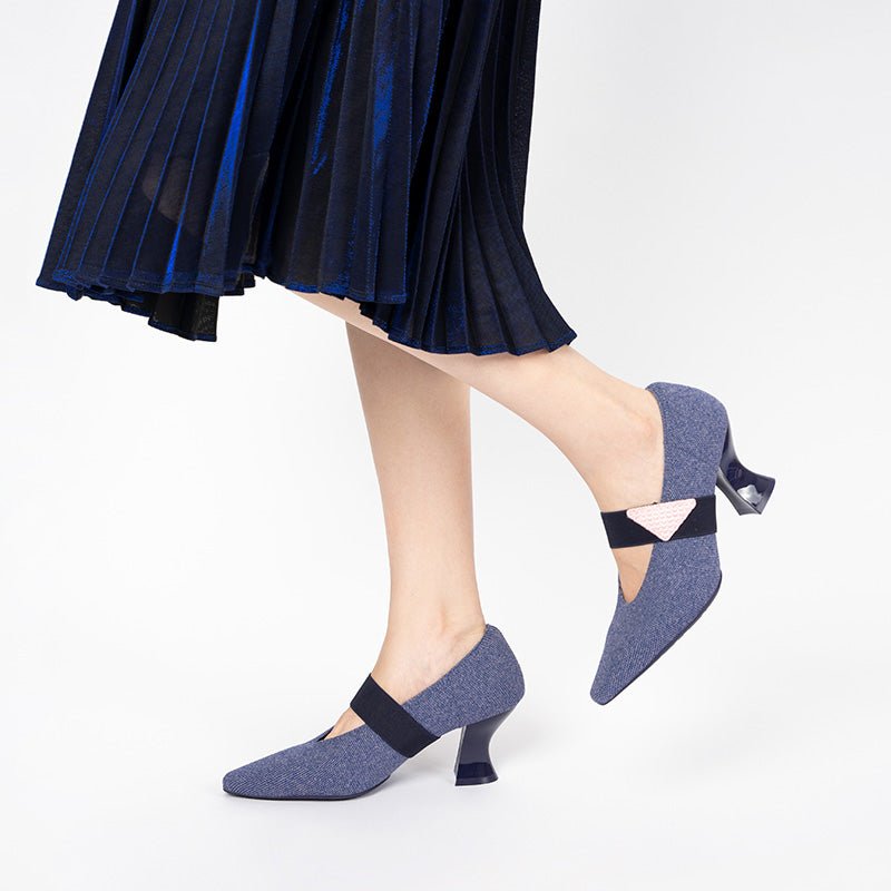 Pointed Toe Knit Pumps – French Chic Block Heel Shoes
