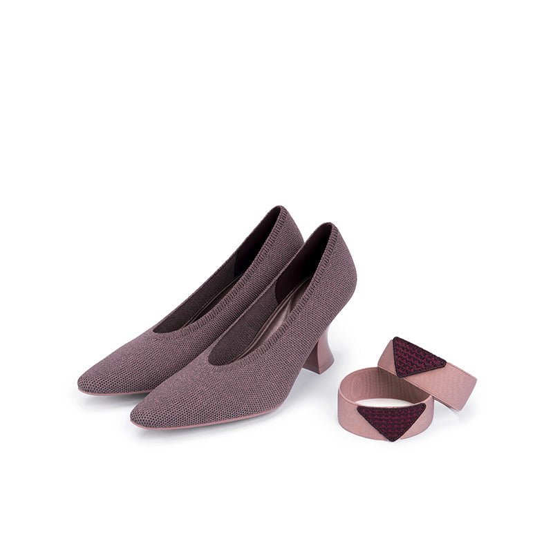 Pointed Toe Knit Pumps – French Chic Block Heel Shoes