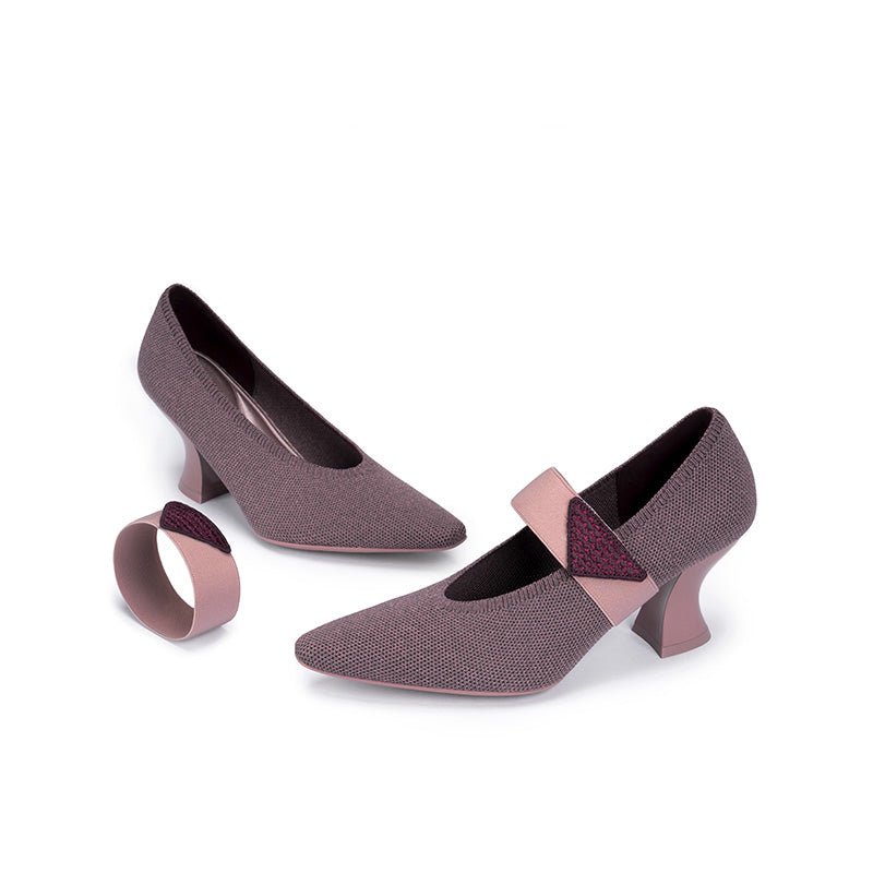Pointed Toe Knit Pumps – French Chic Block Heel Shoes