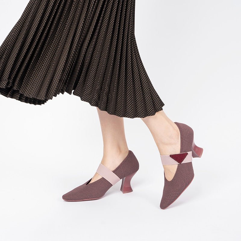 Pointed Toe Knit Pumps – French Chic Block Heel Shoes