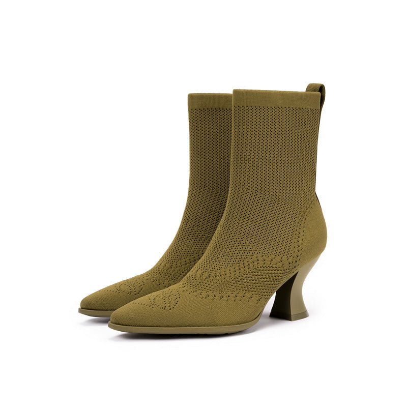 Pointed Toe Knit Sock Boots – Sculpted Heel Ankle Boots