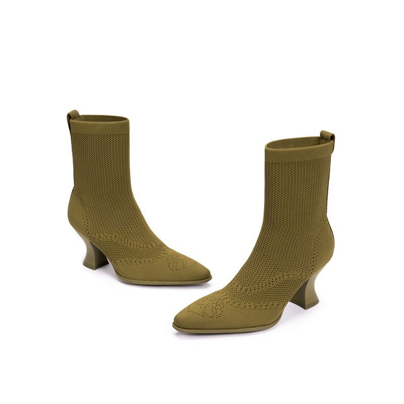 Pointed Toe Knit Sock Boots – Sculpted Heel Ankle Boots
