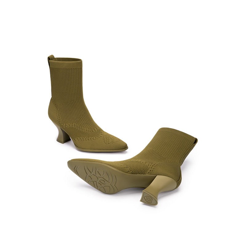 Pointed Toe Knit Sock Boots – Sculpted Heel Ankle Boots