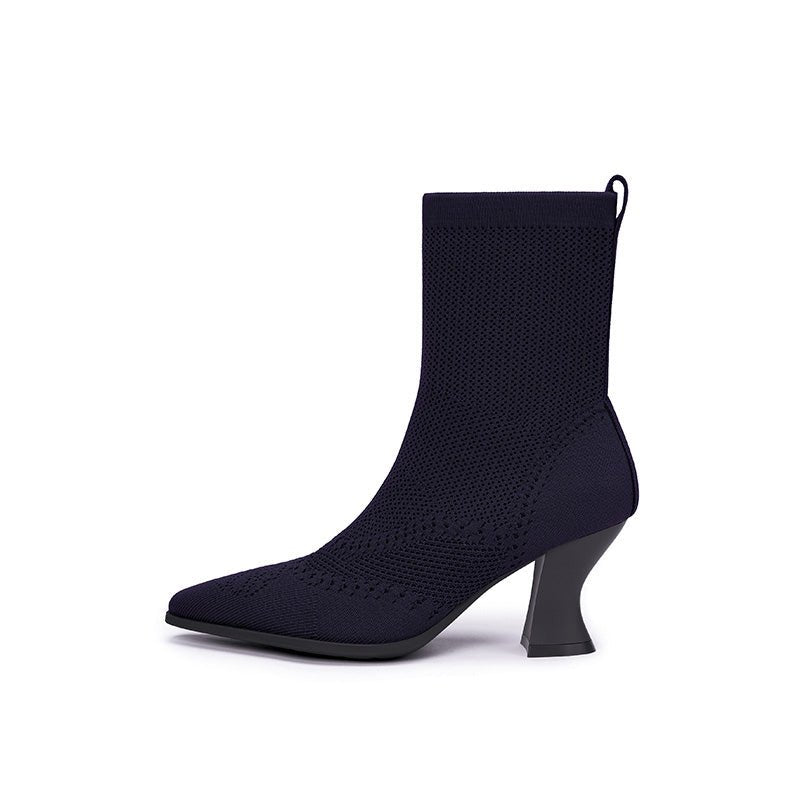 Pointed Toe Knit Sock Boots – Sculpted Heel Ankle Boots
