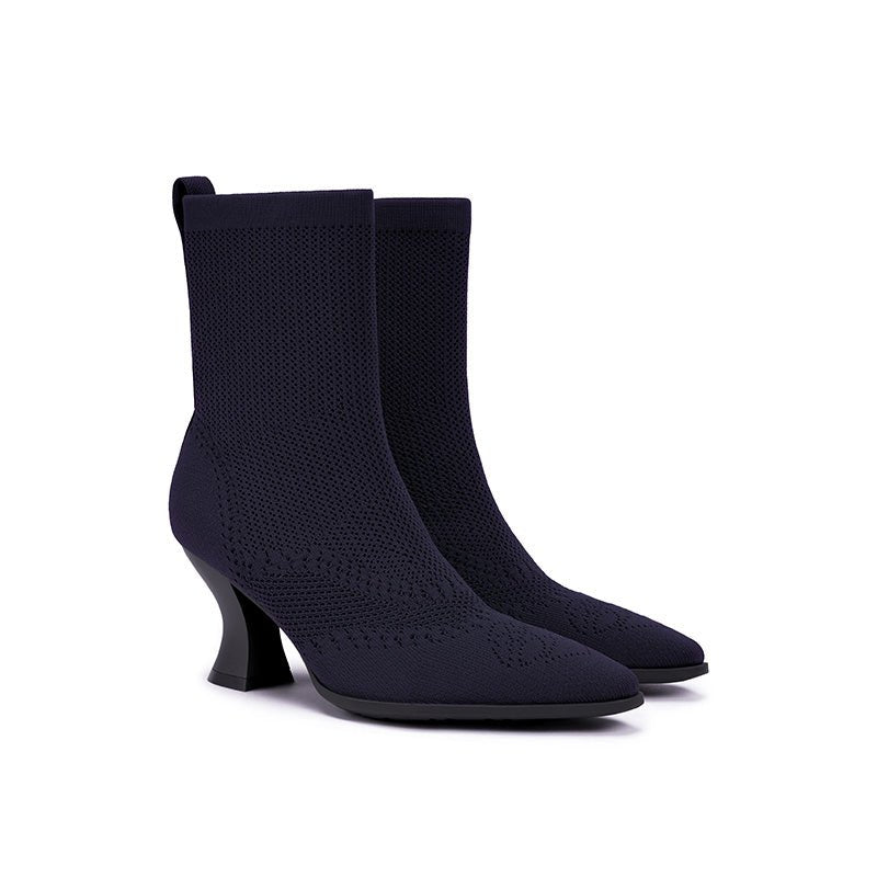 Pointed Toe Knit Sock Boots – Sculpted Heel Ankle Boots