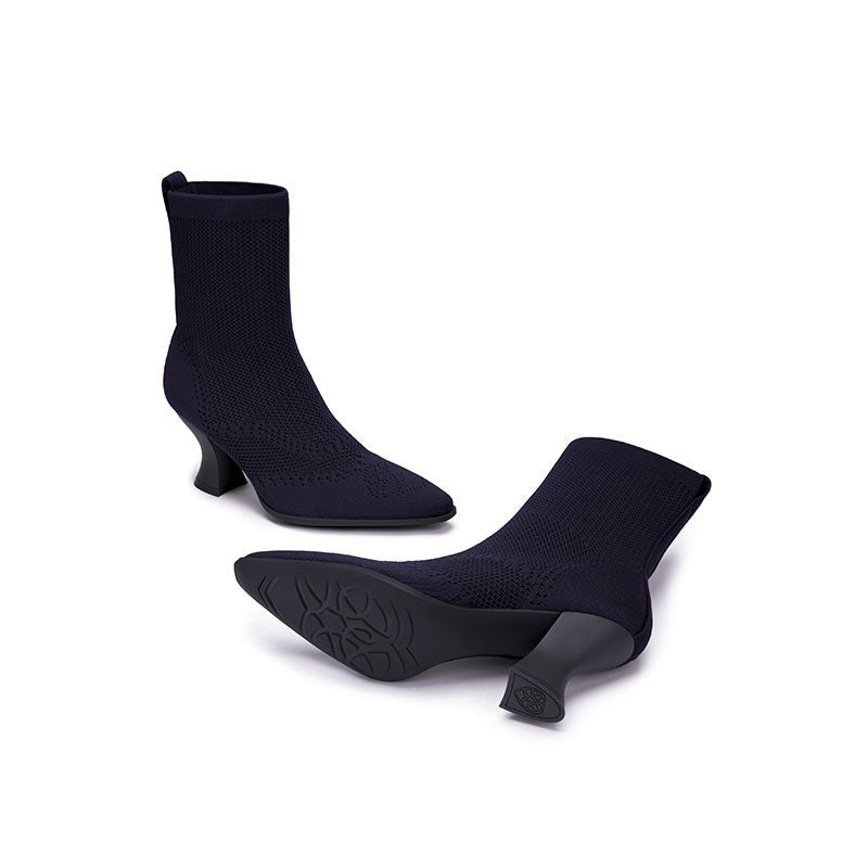 Pointed Toe Knit Sock Boots – Sculpted Heel Ankle Boots