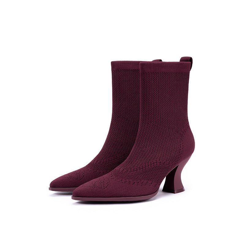Pointed Toe Knit Sock Boots – Sculpted Heel Ankle Boots