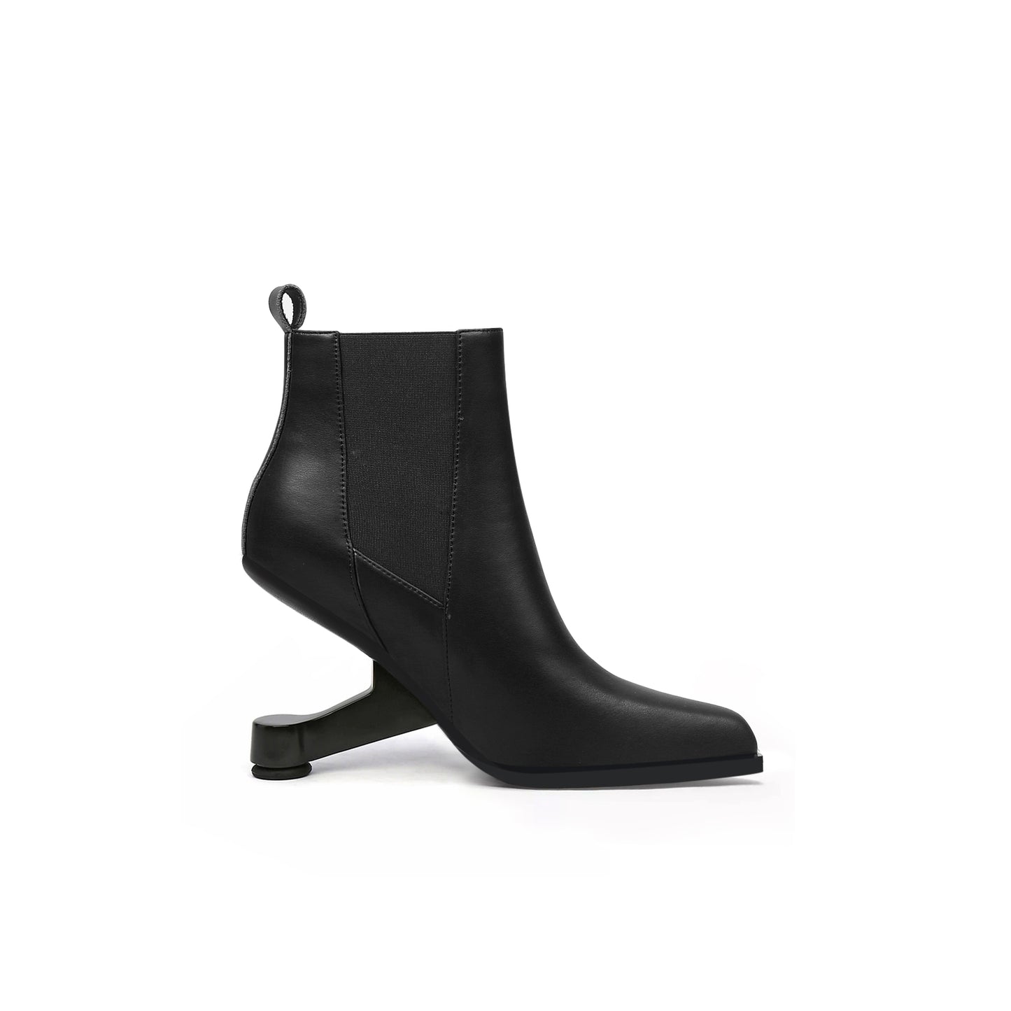 pointed toe panel leather boots all black 2
