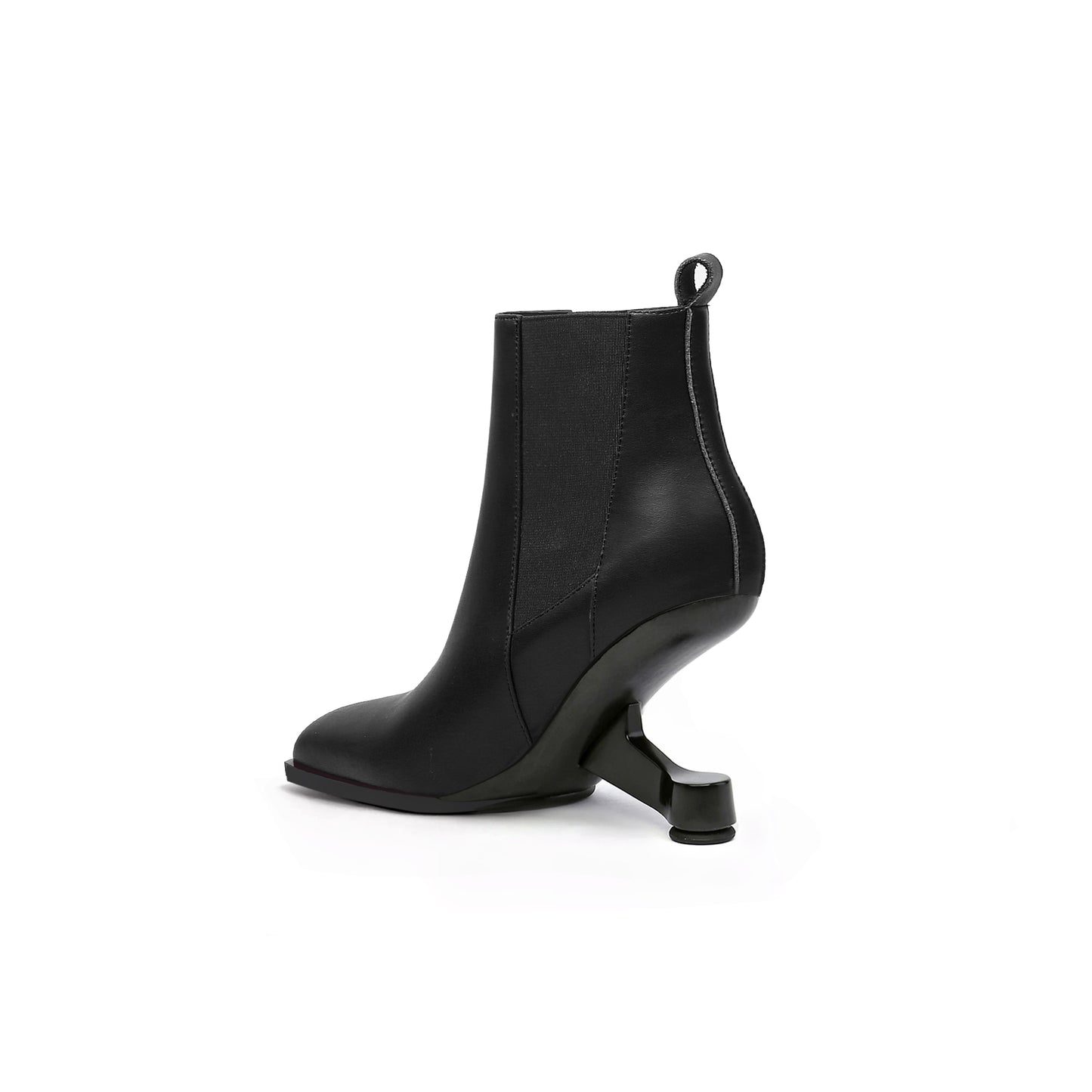 pointed toe panel leather boots all black 3