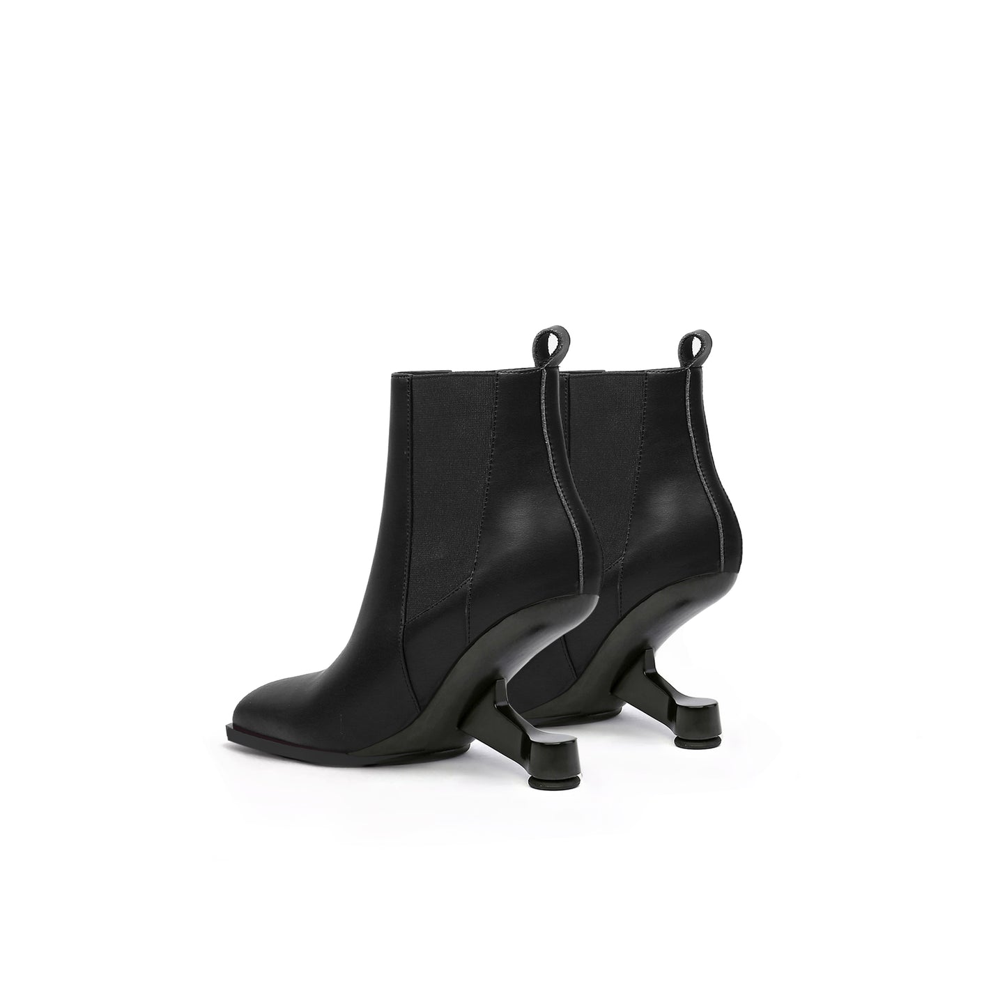 pointed toe panel leather boots all black 4