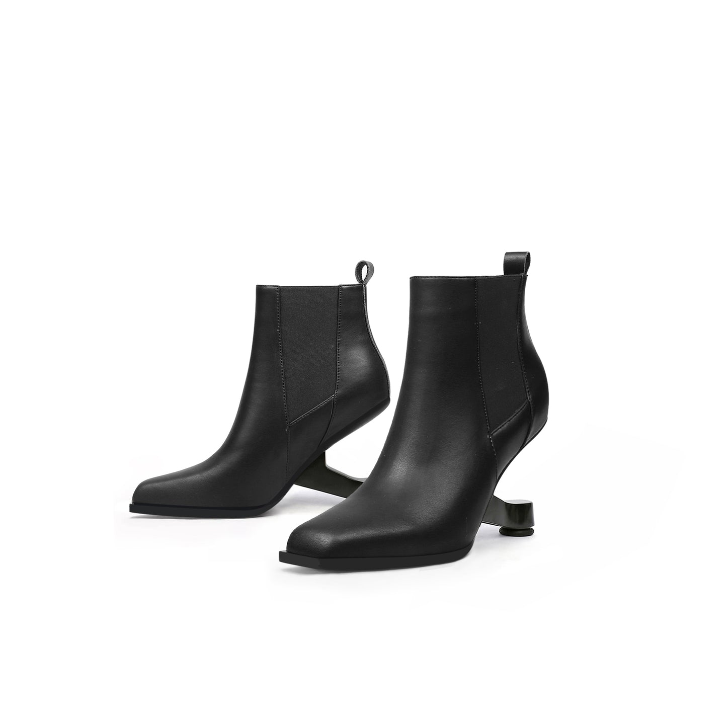 pointed toe panel leather boots all black 5