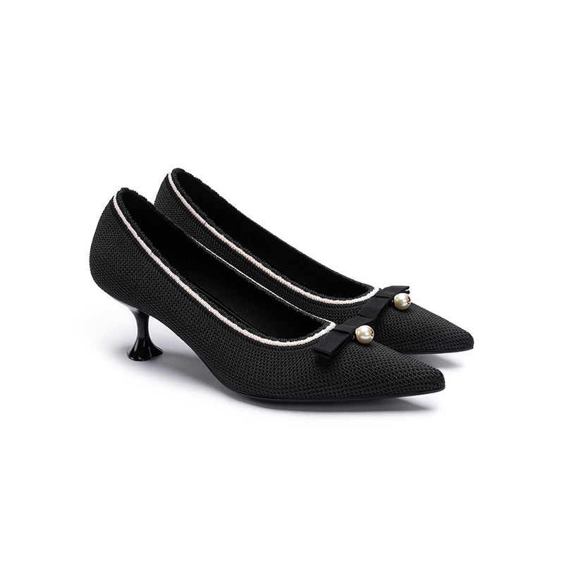 pointed toe pearl fabric kitten heels all black 2