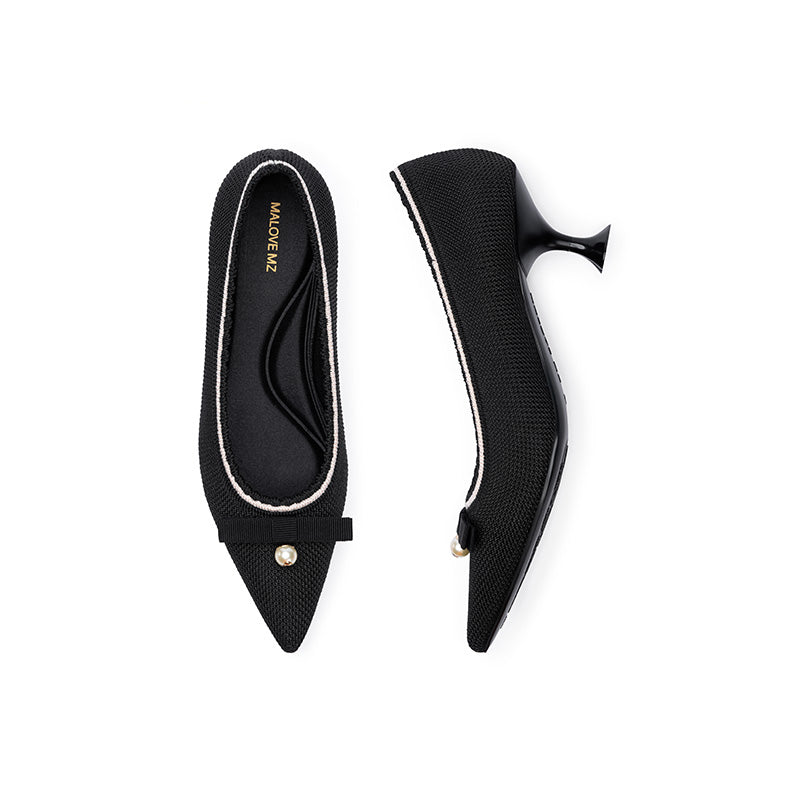 pointed toe pearl fabric kitten heels all black 4