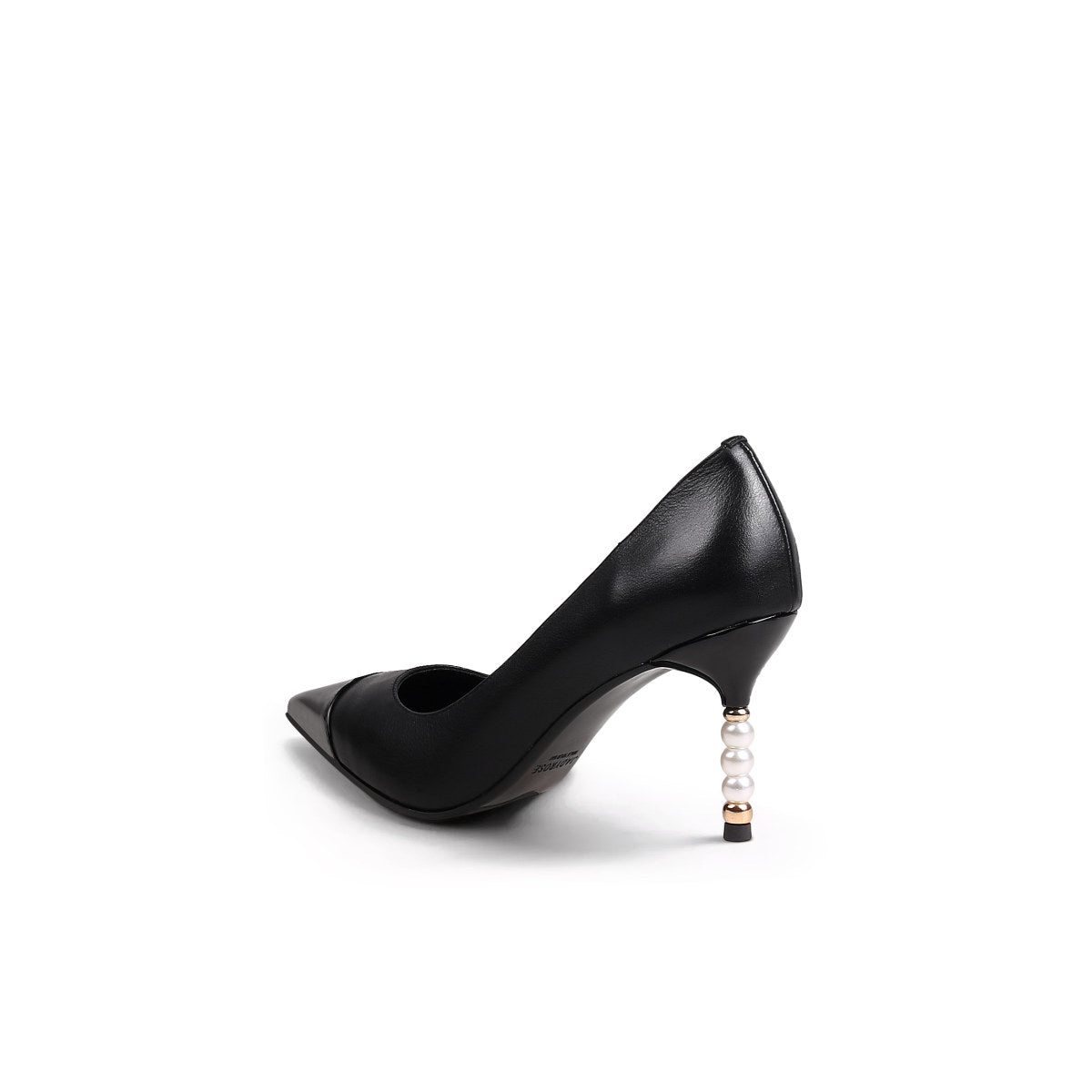 pointed toe pearl heel stilettos all black 4