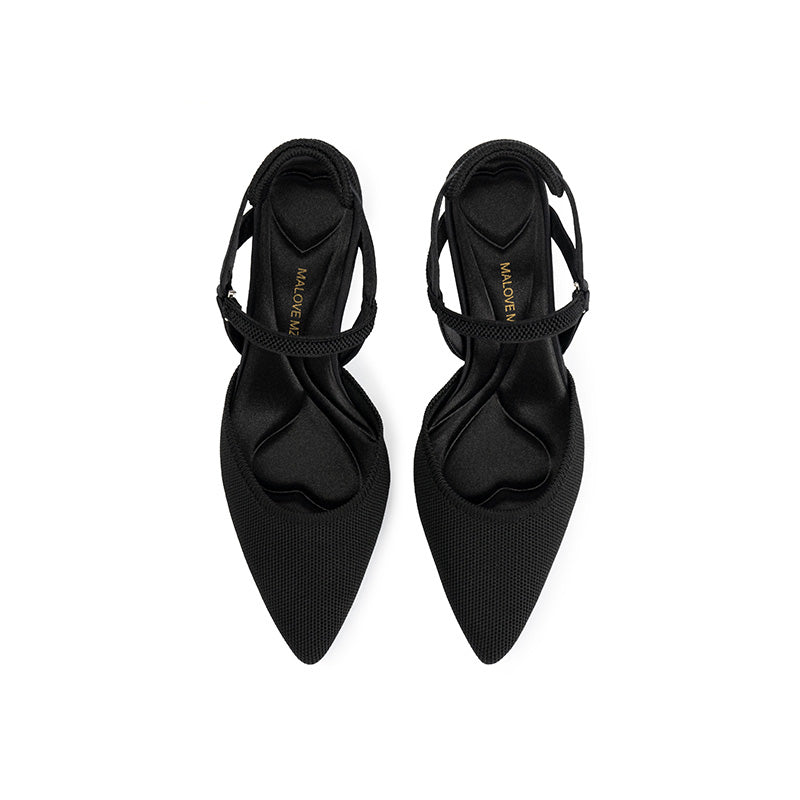 pointed toe slingback strap kitten heels all black 4