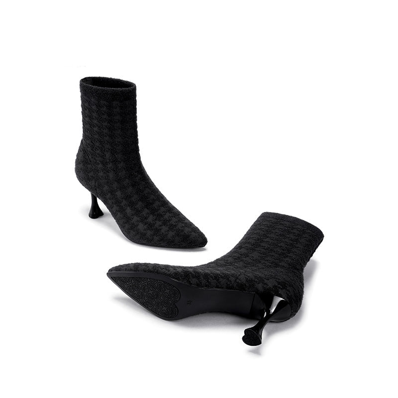 pointed toe stiletto heel stretch ankle boots all black 4