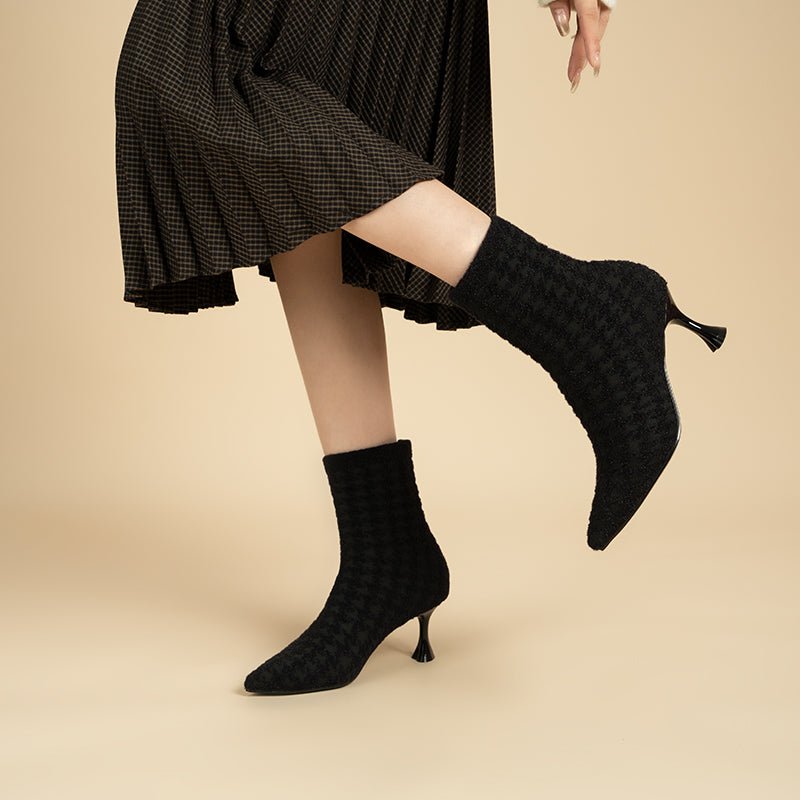 pointed toe stiletto heel stretch ankle boots all black 6