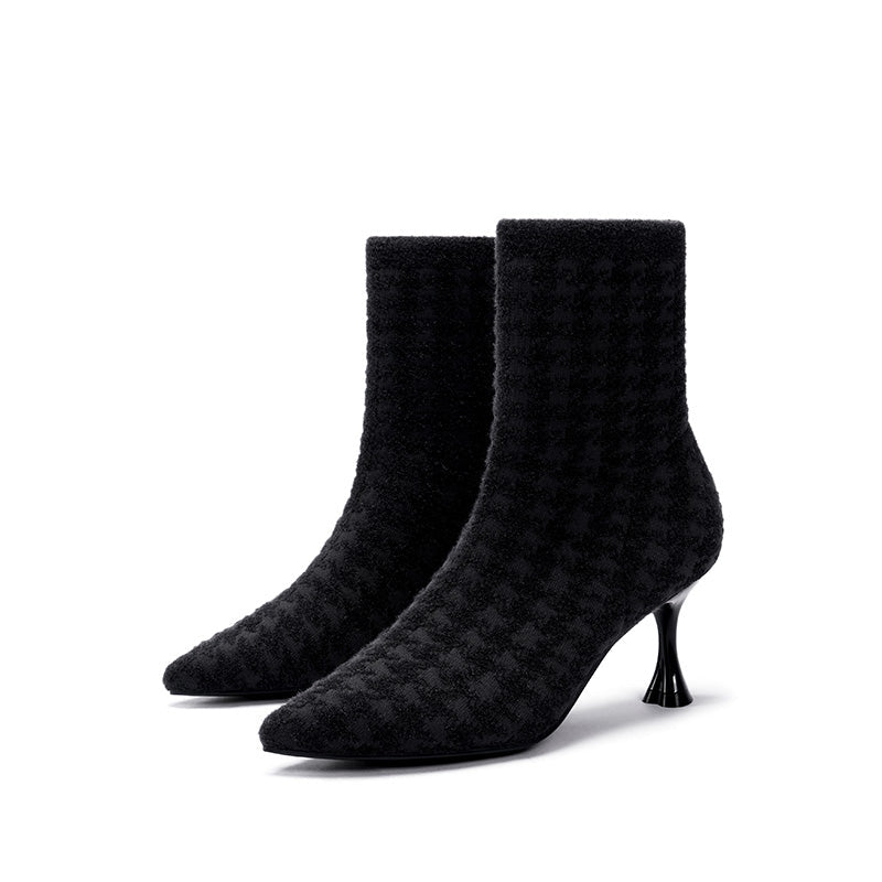 pointed toe stiletto heel stretch ankle boots all black 2