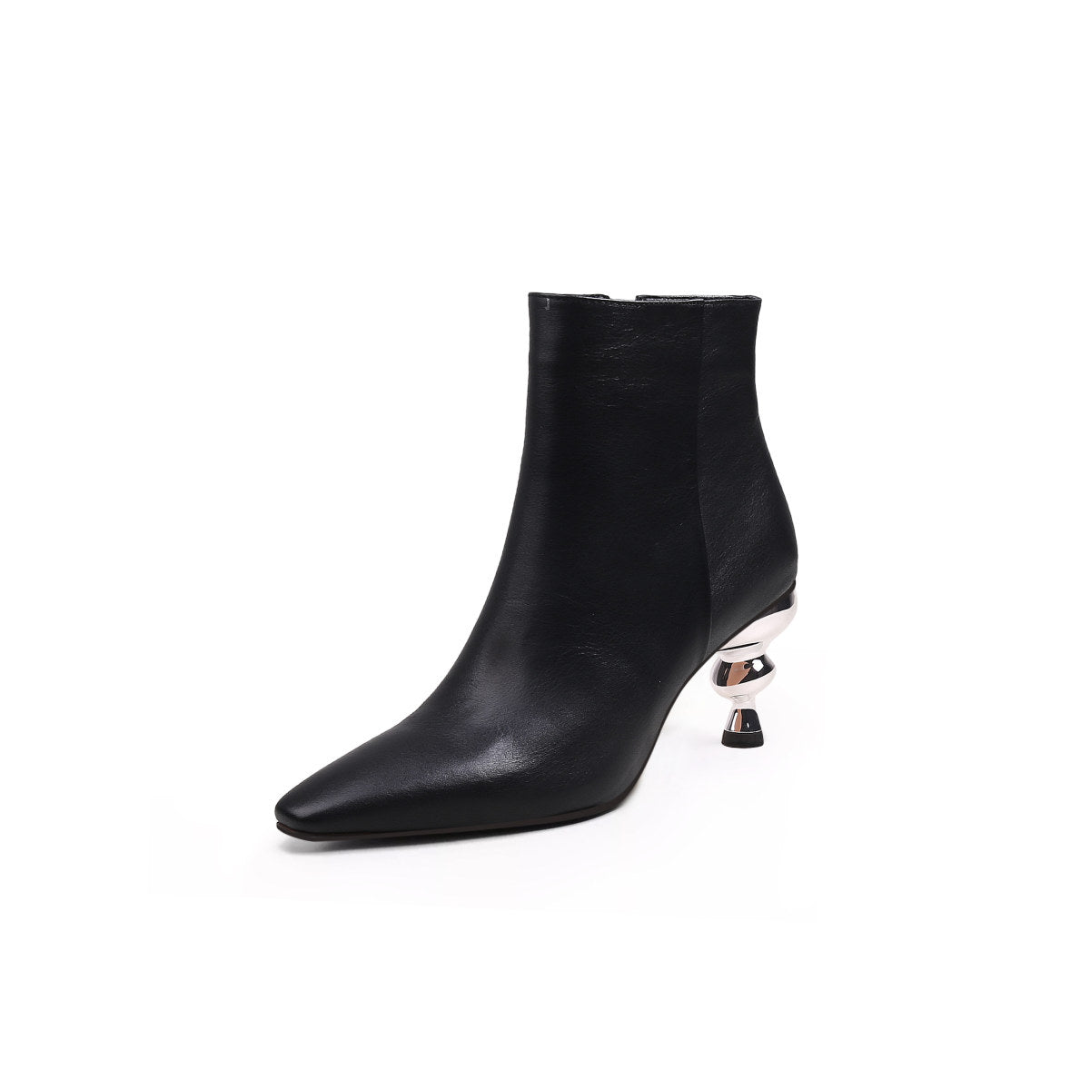 pointed toe swirl heel ankle boots all black 2