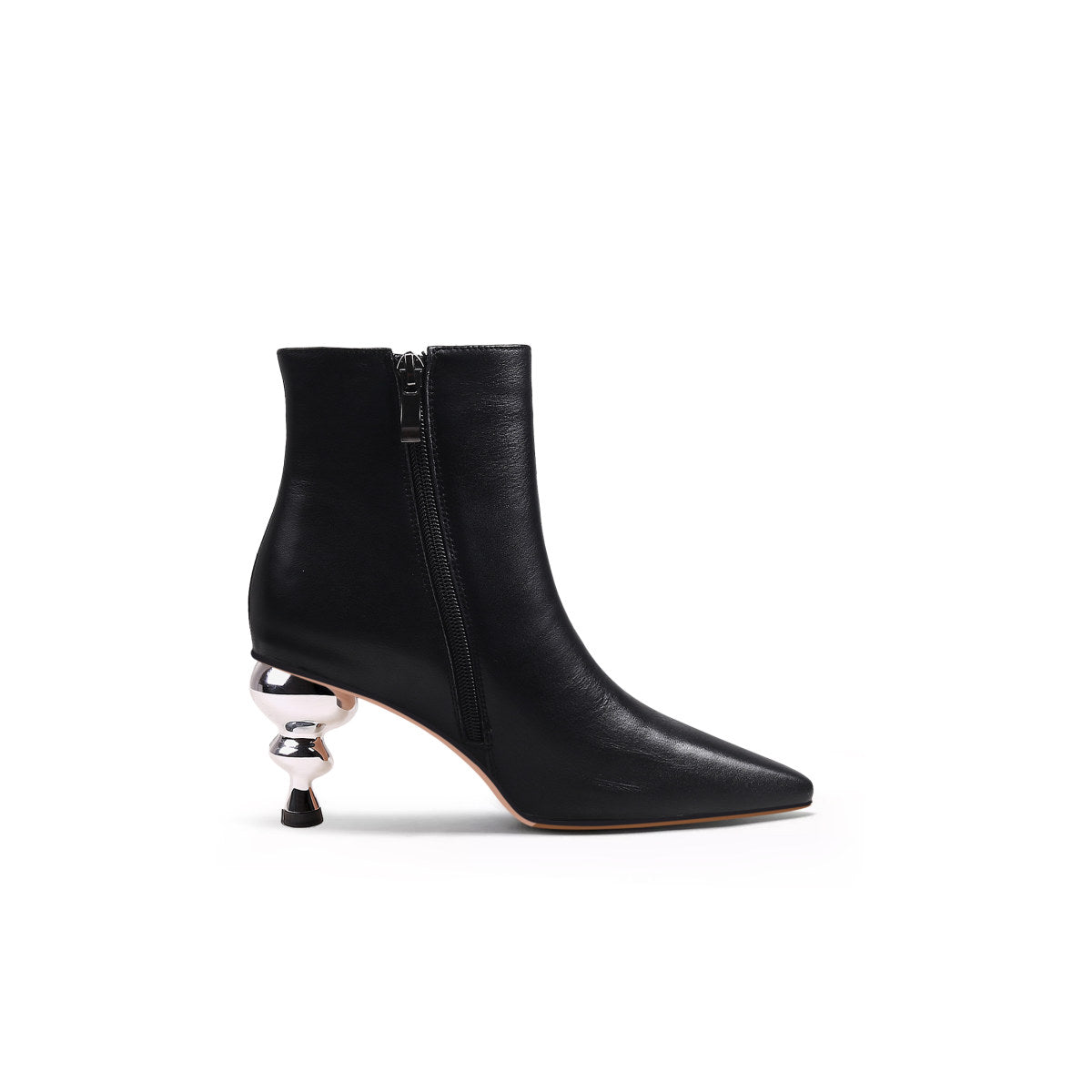 pointed toe swirl heel ankle boots all black 3