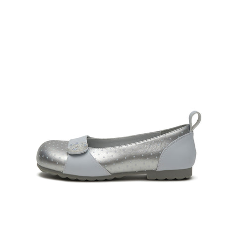 Polka Dot Calf Leather Button Detail Ballet Flats